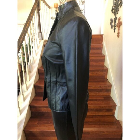 I.E. Women's Black Leather Jacket Snap Buttons Slim Cropped Size PM - Picture 5 of 8